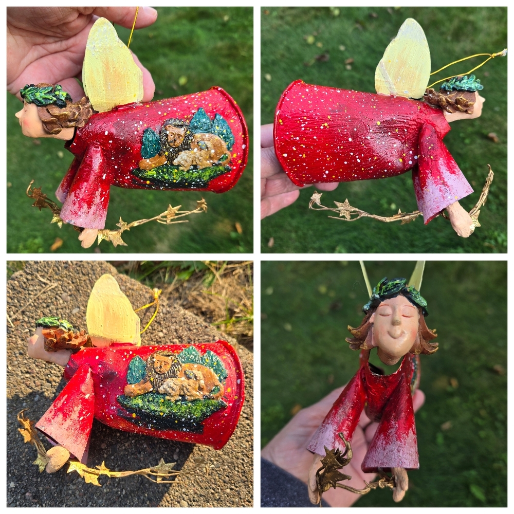 Flying Angel ornament red metal folk art